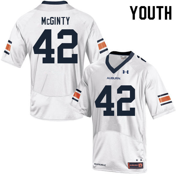 Auburn Tigers Youth Joey McGinty #42 White Under Armour Stitched College 2021 NCAA Authentic Football Jersey PMJ6774PG